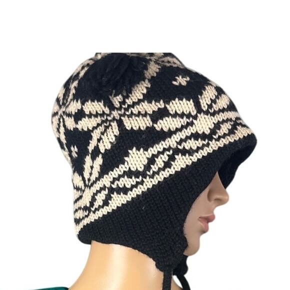 Ossi Ski Wear Wool Ski Hat Black Cream Worsted Wool Acrylic Headband One Size - Picture 1 of 5